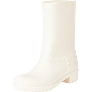 Women's White Round Toe Stella Mid Shaft Imported Pvc Pull On Solid Rain Boots